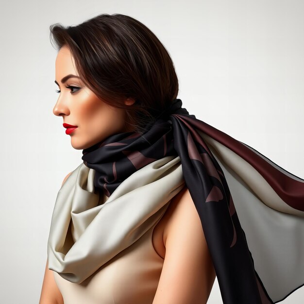 Sophisticated woman draped in silk shawl